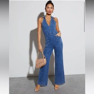 Ali Halter Denim Jumpsuit
